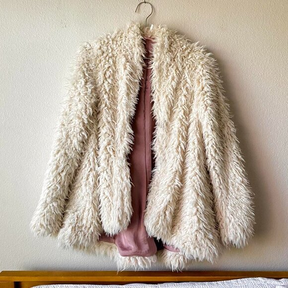 Free People Jackets & Blazers - Free People Big Fleece Jacket Coat Cream Shag Mauve Lining Women's S